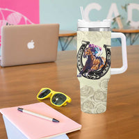 Kentucky Horse Racing Tumbler With Handle Black Derby Lady Cream Roses