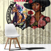 Kentucky Horse Racing Window Curtain Black Derby Lady Cream Roses