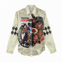 Kentucky Horse Racing Women Casual Shirt Black Derby Lady Cream Roses