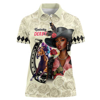 Kentucky Horse Racing Women Polo Shirt Black Derby Lady Cream Roses