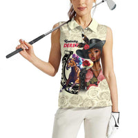 Kentucky Horse Racing Women Sleeveless Polo Shirt Black Derby Lady Cream Roses