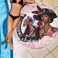 Kentucky Horse Racing Beach Blanket Black Derby Lady Pink Roses