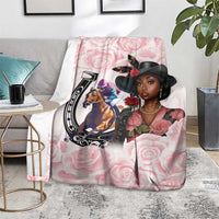 Kentucky Horse Racing Blanket Black Derby Lady Pink Roses