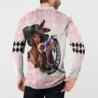 Kentucky Horse Racing Button Sweatshirt Black Derby Lady Pink Roses