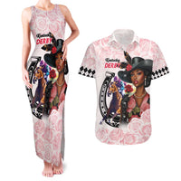Kentucky Horse Racing Couples Matching Tank Maxi Dress and Hawaiian Shirt Black Derby Lady Pink Roses