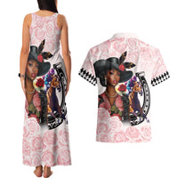 Kentucky Horse Racing Couples Matching Tank Maxi Dress and Hawaiian Shirt Black Derby Lady Pink Roses