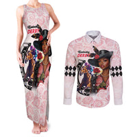 Kentucky Horse Racing Couples Matching Tank Maxi Dress and Long Sleeve Button Shirt Black Derby Lady Pink Roses