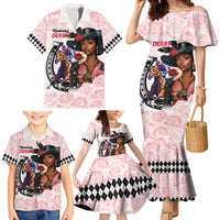 Kentucky Horse Racing Family Matching Mermaid Dress and Hawaiian Shirt Black Derby Lady Pink Roses