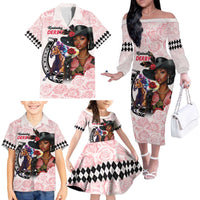 Kentucky Horse Racing Family Matching Off The Shoulder Long Sleeve Dress and Hawaiian Shirt Black Derby Lady Pink Roses
