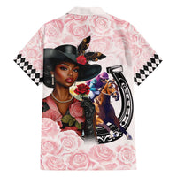 Kentucky Horse Racing Family Matching Off The Shoulder Long Sleeve Dress and Hawaiian Shirt Black Derby Lady Pink Roses