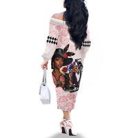 Kentucky Horse Racing Family Matching Off The Shoulder Long Sleeve Dress and Hawaiian Shirt Black Derby Lady Pink Roses