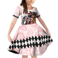 Kentucky Horse Racing Family Matching Off Shoulder Short Dress and Hawaiian Shirt Black Derby Lady Pink Roses
