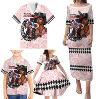 Kentucky Horse Racing Family Matching Puletasi and Hawaiian Shirt Black Derby Lady Pink Roses