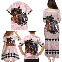 Kentucky Horse Racing Family Matching Puletasi and Hawaiian Shirt Black Derby Lady Pink Roses
