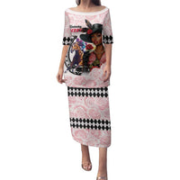 Kentucky Horse Racing Family Matching Puletasi and Hawaiian Shirt Black Derby Lady Pink Roses