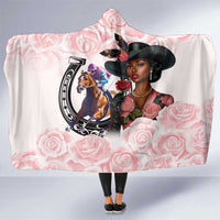 Kentucky Horse Racing Hooded Blanket Black Derby Lady Pink Roses