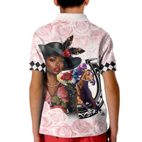 Kentucky Horse Racing Kid Polo Shirt Black Derby Lady Pink Roses