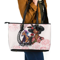 Kentucky Horse Racing Leather Tote Bag Black Derby Lady Pink Roses