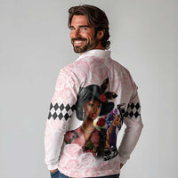 Kentucky Horse Racing Long Sleeve Polo Shirt Black Derby Lady Pink Roses