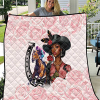 Kentucky Horse Racing Quilt Black Derby Lady Pink Roses