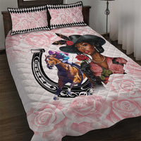 Kentucky Horse Racing Quilt Bed Set Black Derby Lady Pink Roses
