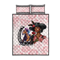Kentucky Horse Racing Quilt Bed Set Black Derby Lady Pink Roses