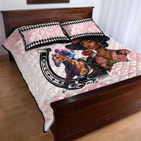 Kentucky Horse Racing Quilt Bed Set Black Derby Lady Pink Roses