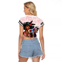 Kentucky Horse Racing Raglan Cropped T Shirt Black Derby Lady Pink Roses