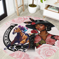Kentucky Horse Racing Round Carpet Black Derby Lady Pink Roses
