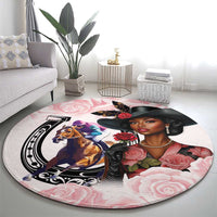 Kentucky Horse Racing Round Carpet Black Derby Lady Pink Roses