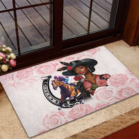 Kentucky Horse Racing Rubber Doormat Black Derby Lady Pink Roses
