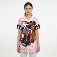 Kentucky Horse Racing Scrub Top Black Derby Lady Pink Roses - Wonder Print Shop