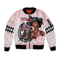 Kentucky Horse Racing Sleeve Zip Bomber Jacket Black Derby Lady Pink Roses