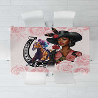 Kentucky Horse Racing Tablecloth Black Derby Lady Pink Roses