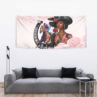 Kentucky Horse Racing Tapestry Black Derby Lady Pink Roses