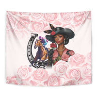 Kentucky Horse Racing Tapestry Black Derby Lady Pink Roses