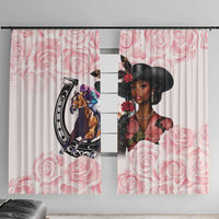 Kentucky Horse Racing Window Curtain Black Derby Lady Pink Roses