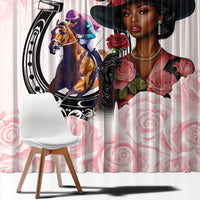 Kentucky Horse Racing Window Curtain Black Derby Lady Pink Roses