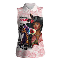 Kentucky Horse Racing Women Sleeveless Polo Shirt Black Derby Lady Pink Roses