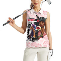 Kentucky Horse Racing Women Sleeveless Polo Shirt Black Derby Lady Pink Roses