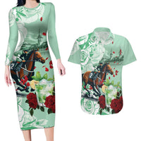 Kentucky Horse Racing Couples Matching Long Sleeve Bodycon Dress and Hawaiian Shirt Churchill Downs Derby Mint Julep Cocktail