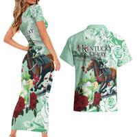 Kentucky Horse Racing Couples Matching Short Sleeve Bodycon Dress and Hawaiian Shirt Churchill Downs Derby Mint Julep Cocktail