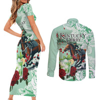 Kentucky Horse Racing Couples Matching Short Sleeve Bodycon Dress and Long Sleeve Button Shirt Churchill Downs Derby Mint Julep Cocktail