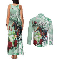 Kentucky Horse Racing Couples Matching Tank Maxi Dress and Long Sleeve Button Shirt Churchill Downs Derby Mint Julep Cocktail