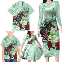 Kentucky Horse Racing Family Matching Long Sleeve Bodycon Dress and Hawaiian Shirt Churchill Downs Derby Mint Julep Cocktail