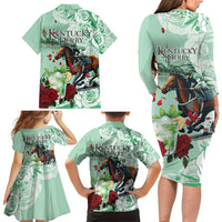 Kentucky Horse Racing Family Matching Long Sleeve Bodycon Dress and Hawaiian Shirt Churchill Downs Derby Mint Julep Cocktail