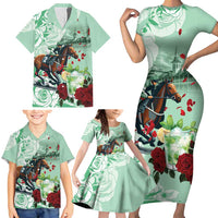 Kentucky Horse Racing Family Matching Short Sleeve Bodycon Dress and Hawaiian Shirt Churchill Downs Derby Mint Julep Cocktail