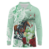 Kentucky Horse Racing Long Sleeve Polo Shirt Churchill Downs Derby Mint Julep Cocktail