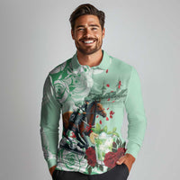 Kentucky Horse Racing Long Sleeve Polo Shirt Churchill Downs Derby Mint Julep Cocktail