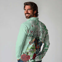 Kentucky Horse Racing Long Sleeve Polo Shirt Churchill Downs Derby Mint Julep Cocktail